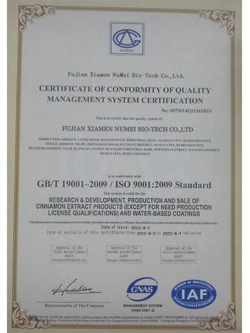 NUMEI 9001 Certification NUMEI 9001 Certification